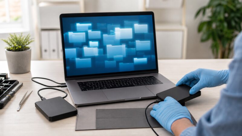 BitLocker解除後に重要データを外付けドライブへコピーする様子
