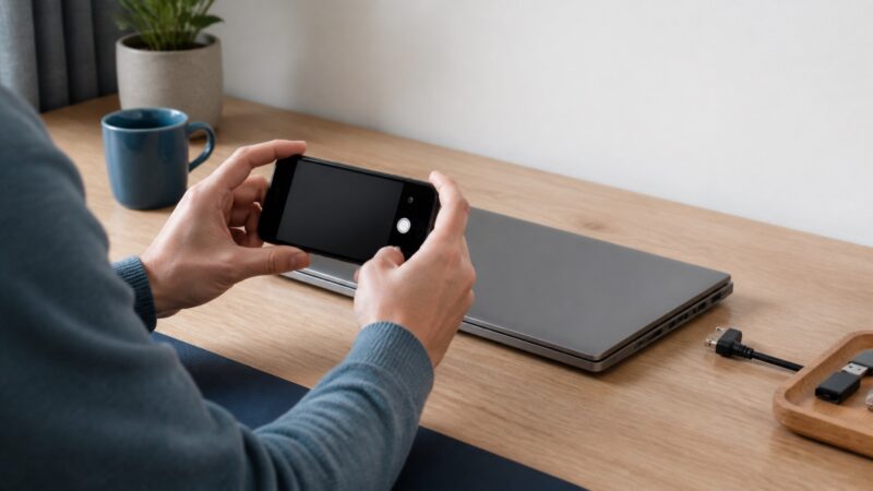 起動しないパソコンへ再通電する前に外観と症状を記録する様子