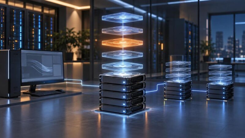 ホストコンピューター上の仮想ディスクとスナップショット差分を層ごとに保全するイメージ